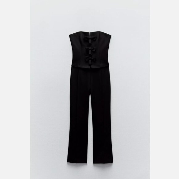 ZARA WOMAN SS24 STRAPLESS BOW JUMPSUIT BLACK Size S NEW WITH TAG! - Picture 3 of 9